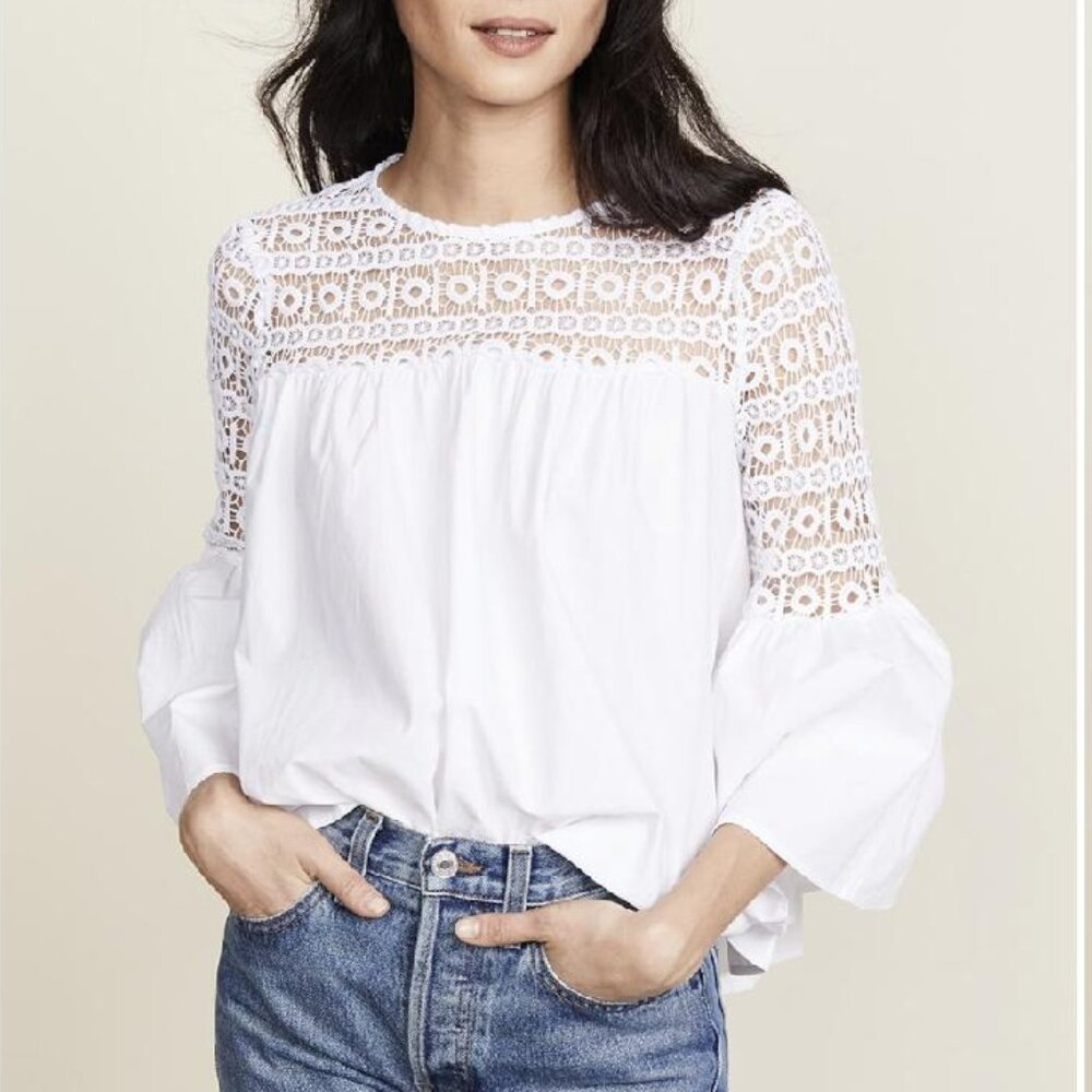 Endless Rose Bell Sleeve Lace Poplin Blouse (Women Size Medium)